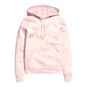H&M Light Pink Marled Graphic Hoodie with Rose Gold Accents